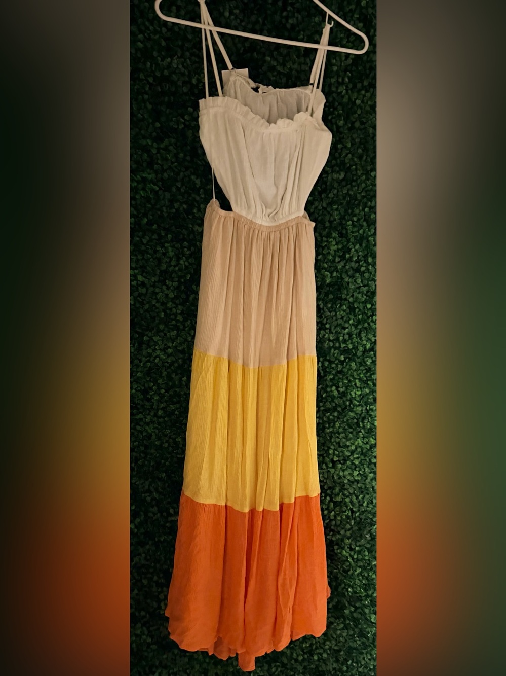 Blu Pepper Colorblock Maxi Dress in Cream, Yellow and Orange